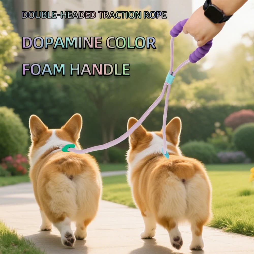Corda da passeggio per animali domestici a doppia testa Comoda impugnatura in schiuma di cotone Doppia corda da trazione resistente per cani robusti Migliora la sicurezza e il contratto