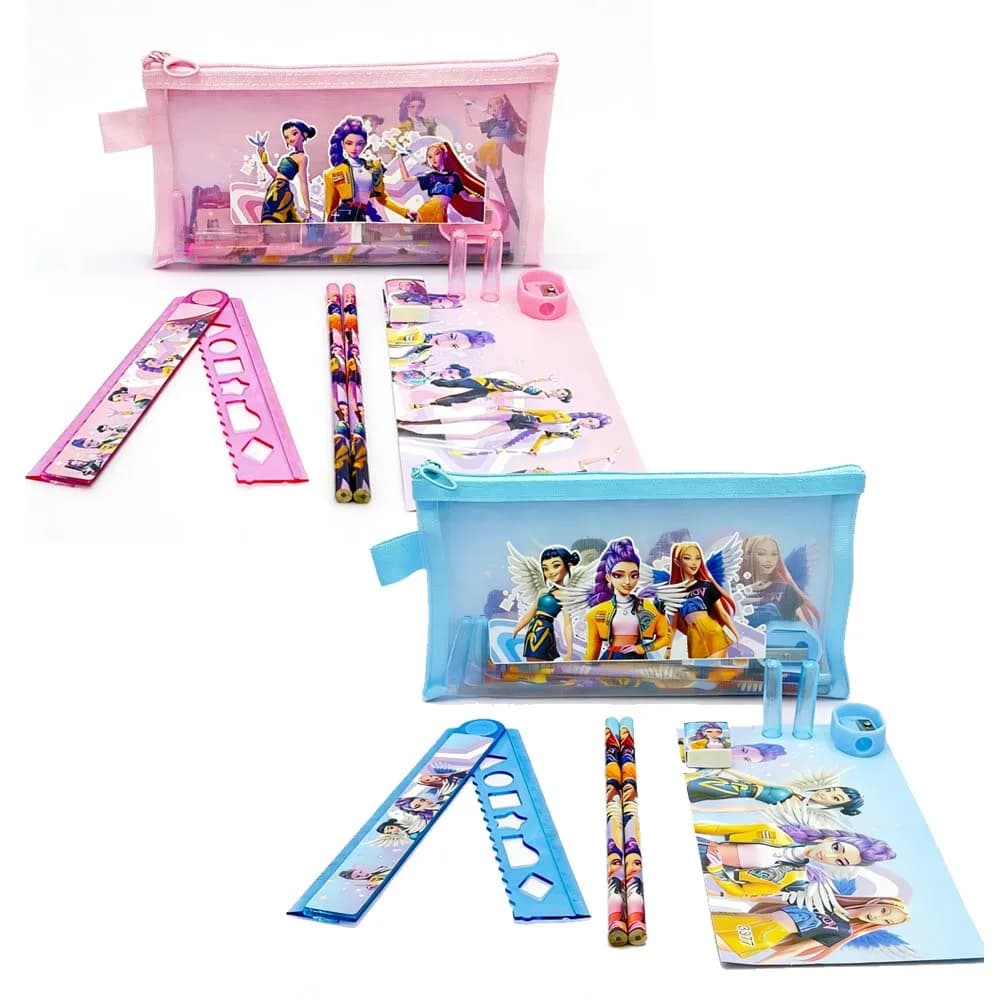 Kpop Pencils Ruler Pencil Sharpener Pen Bag Eraser Kids Cute Stationary Set Student Back To School Supplies Gift