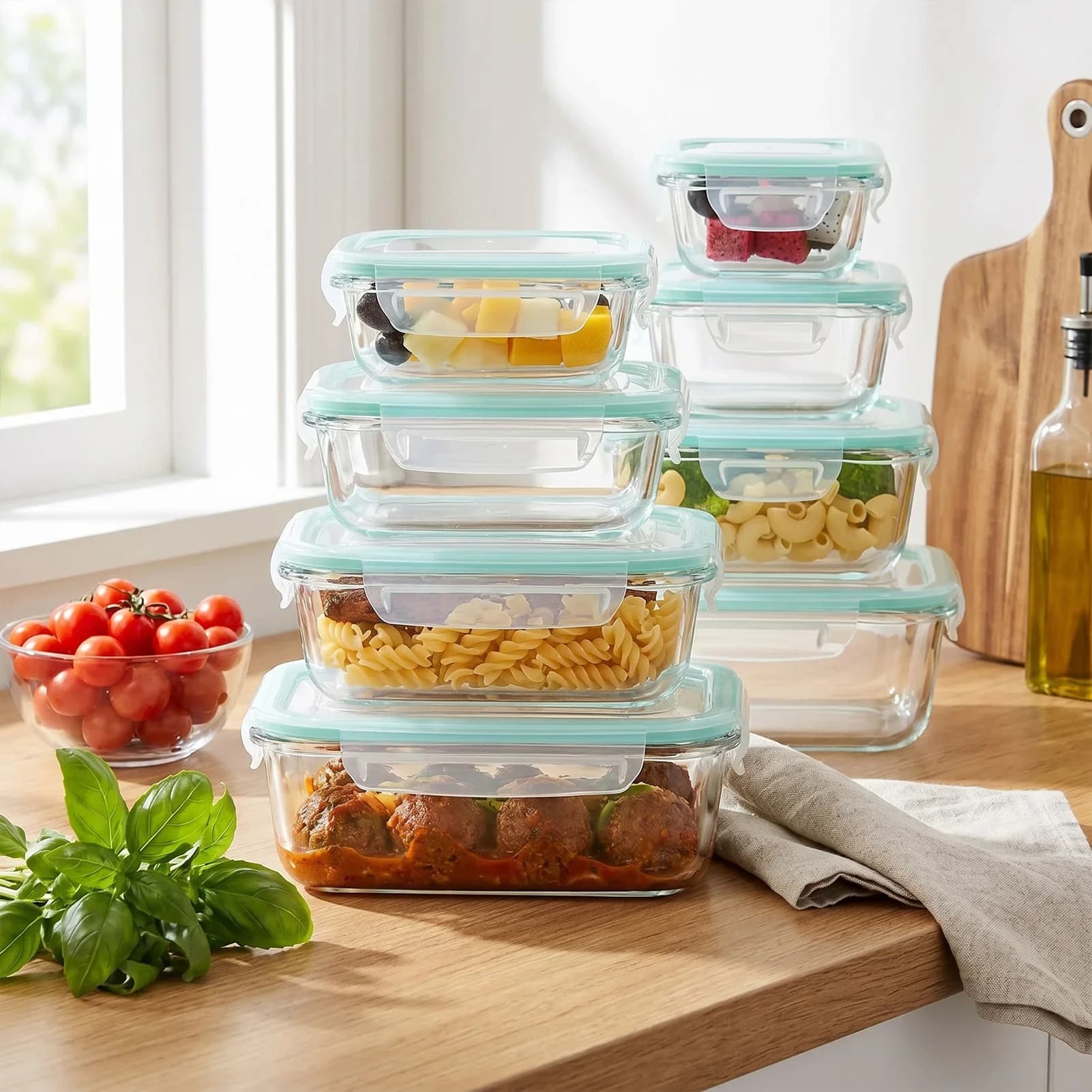 Premium Glass Food Storage Containers Leakproof Meal Prep Set for Kitchen Office Lunch Picnic BPA Free Airtight Lids