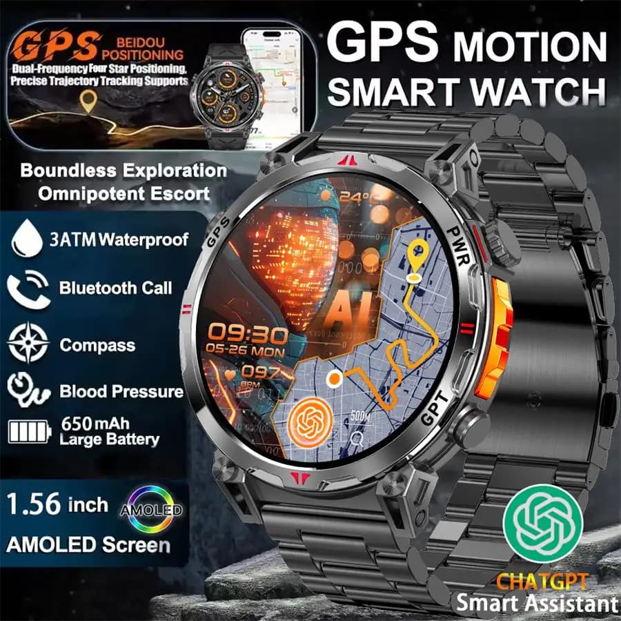 Nuovo GPS esterno GPT Bussola Smart Watch 3ATM Impermeabile Fitness Track Frequenza cardiaca BT Chiamata Sport professionisti Smartwatch 650mAh