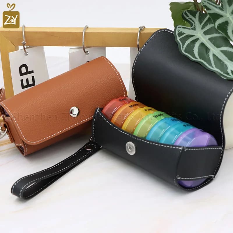 Shared Wallet - Daily Organizer PU Leather Laptop, Mini Travel Medicine Box for Seniors, Black Handle