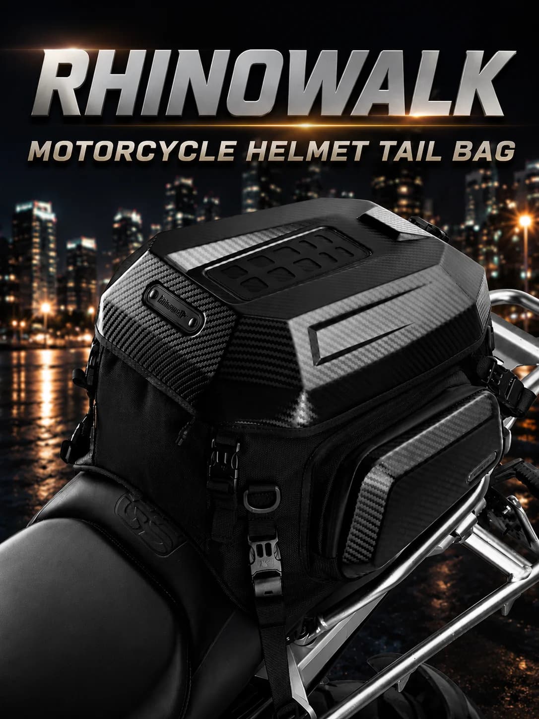 Borsa Posteriore per Casco Moto Rhinowalk 23L-35L Espandibile Impermeabile, Zaino per Moto Sportive e ADV, Nuova