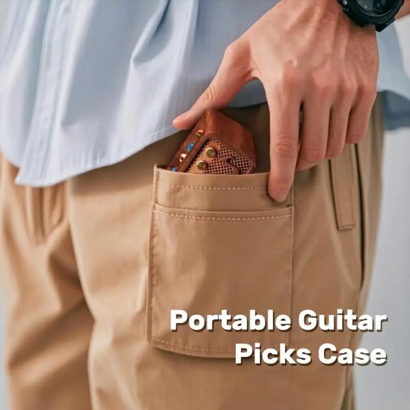 U2JB Small Guitar Pick Storage Box With Top Grooves And Natural Texture
