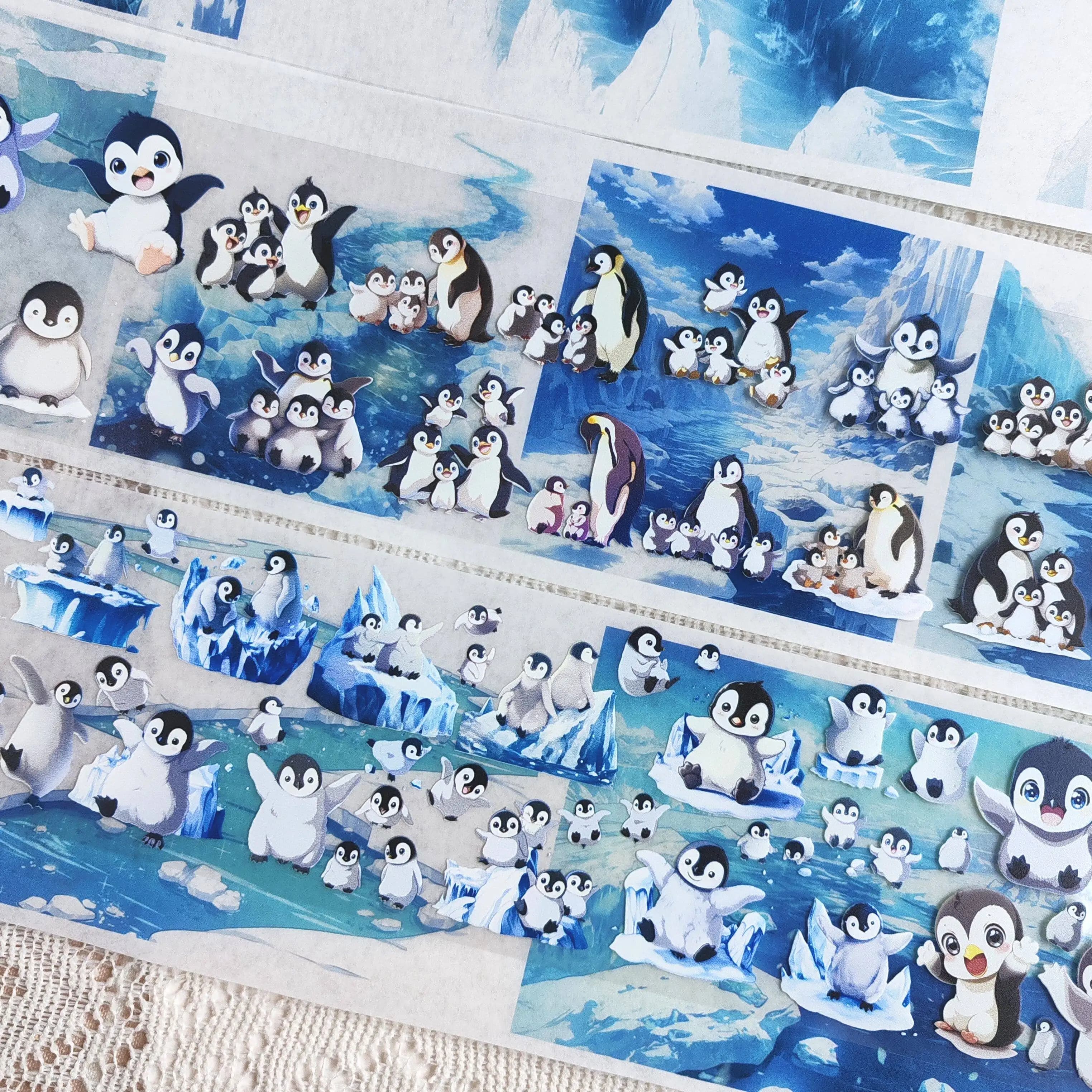 Winter Glacier Penguin Landscape Washi Tape for Journal Scrapbooking Gukka Background Decoration DIY Craft