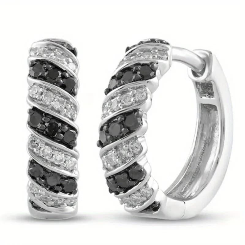 Orecchini rotondi a cerchio placcati argentati con zirconi sintetici neri scintillanti alla moda per le donne Accessori eleganti per gioielli da festa per banchetti