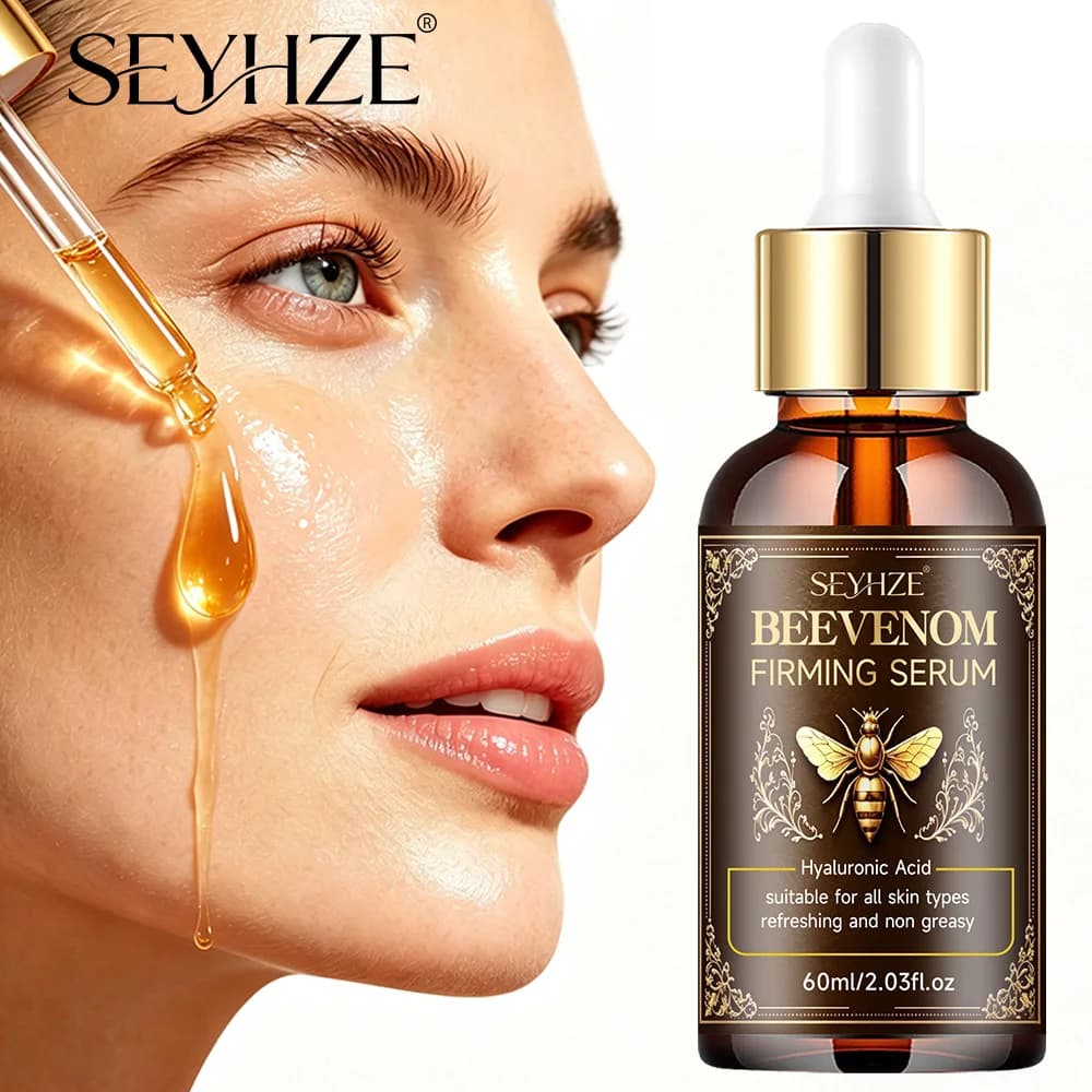 SEYHZE Bee Venom Face Essence Serum – Infused with collagen, ceramides, aloe vera, and vitamin E. Firms skin, controls oil, and