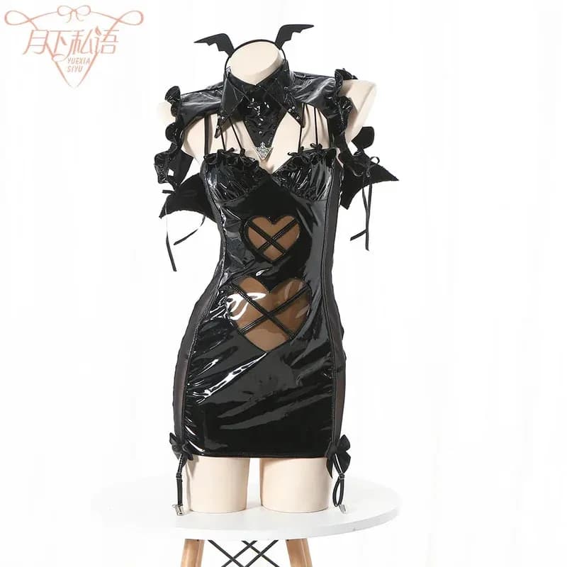 Costume da angelo nero Huante Lingerin Pu Lady Reggicalze Corsetto Intimo Donna Body in pelle Lingerie sexyb;4.f'7;j,3'