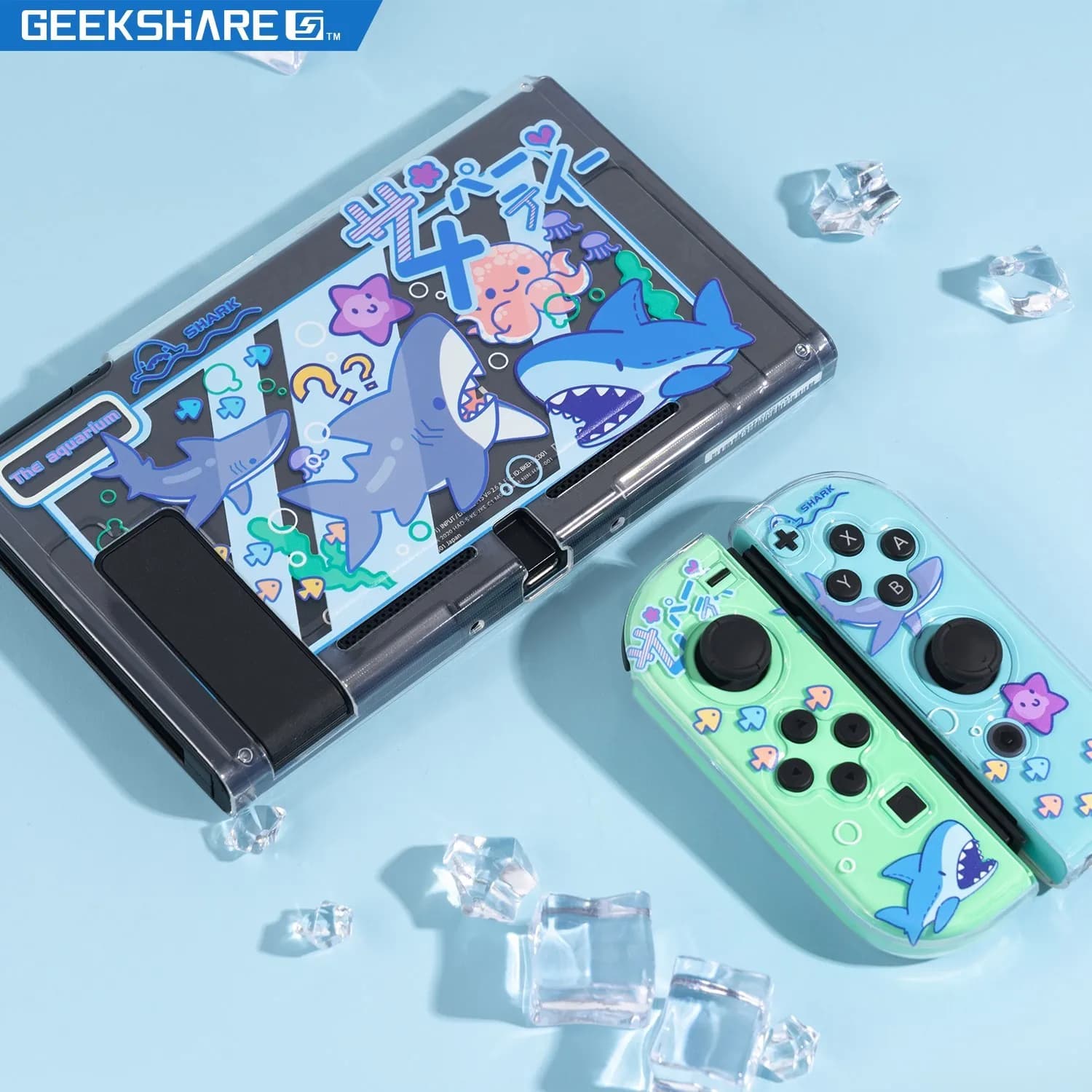 GeekShare Nintend Switch Shell Cute Cotton Shark Party custodia morbida traslucida in TPU custodia completa per accessori Nintendo Switch