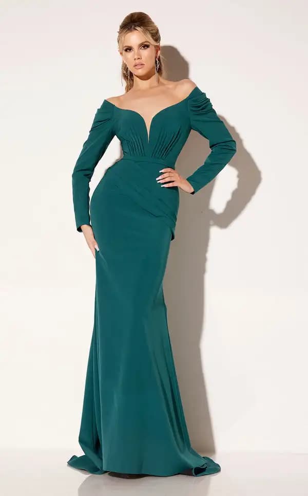 Customized Retro Jersey Pleat A-line Off-the-shoulder Long Dresses Bespoke Occasion Dresses Elegant Sizes Available High quality