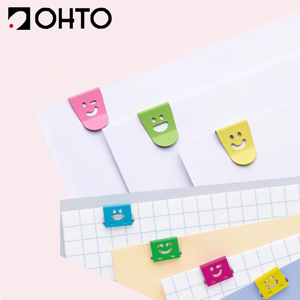 1bag Japan OHTO Smile Slide Clipper File Storage Binding Bill Clip Folder Kawaii Office Supplies Cute Japanese Stationery