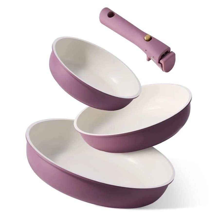 Anti-adhesive pans, 81012 Padella for Eggs and Omelets with Stackable Handle, Non-Toxic Stone Pots, Without PFOA, Compatible with Induction