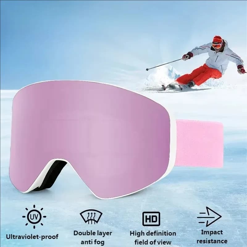 Airo Women Magnetic TPU Ski Goggles Pink UV Protection Anti-fog Snowboard Eyewear Men Winter High Definition Big Windproof