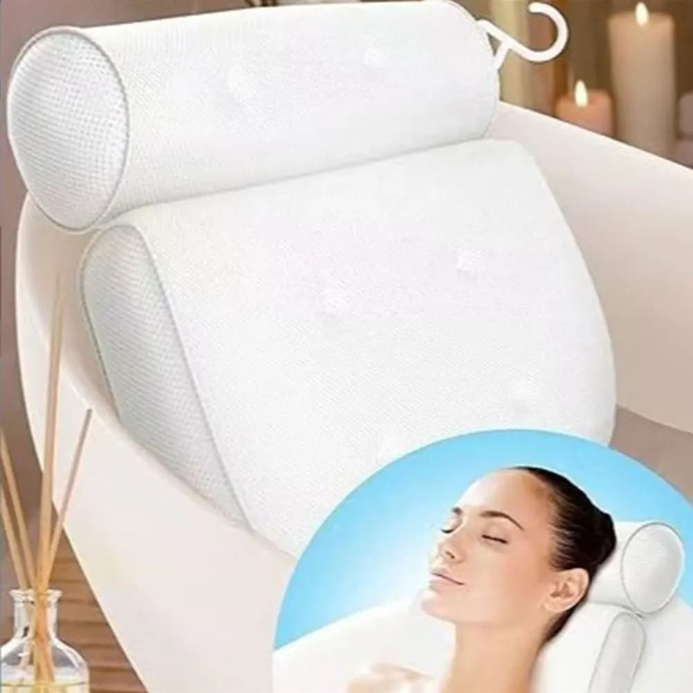 3D Mesh Bath Bearing with Non-slip Suction Cup for Bath Support Back Head for Home Travel