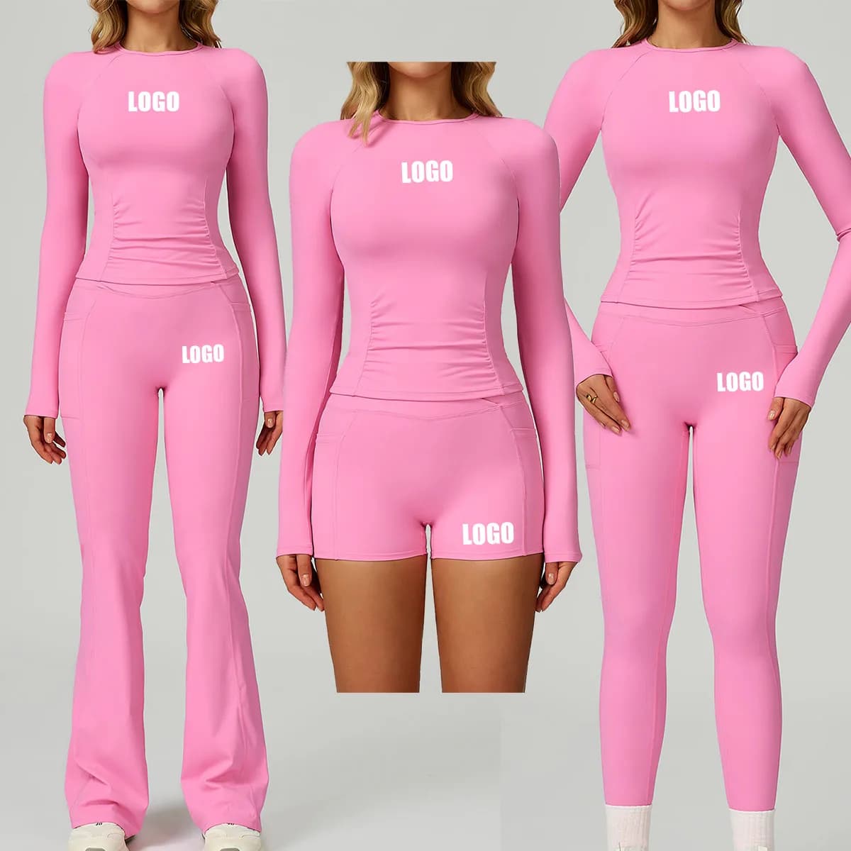 LOGO Customized Yoga Naked Women's Long Sleeve Long Life High Ankle Racing Fitness Cycling Sports Set Two Piece