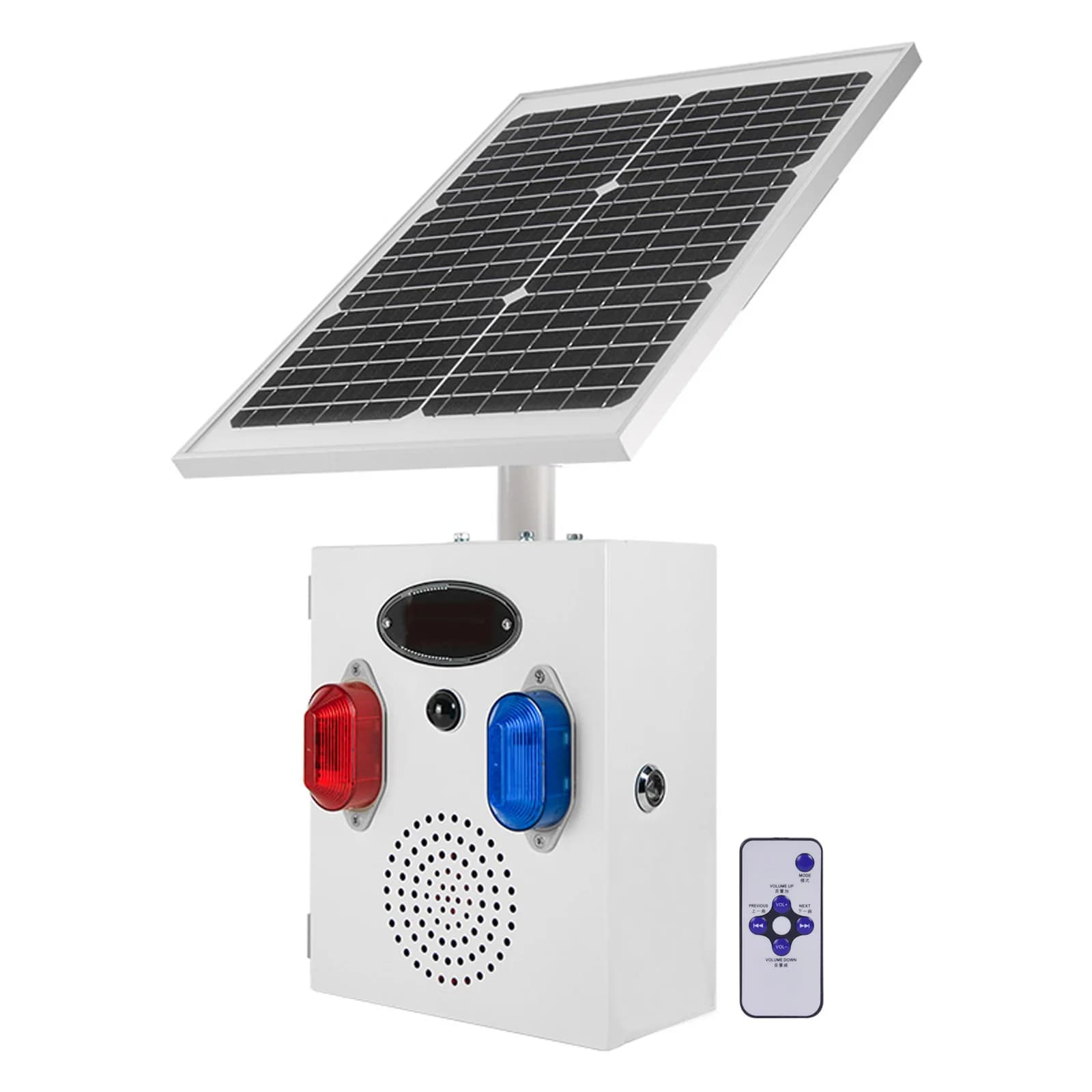 YASONG Sirena di allarme rilevatore di sensore di movimento solare esterno con luce stroboscopica rossa e blu Corno da 120 dB 12 toni per porto agricolo