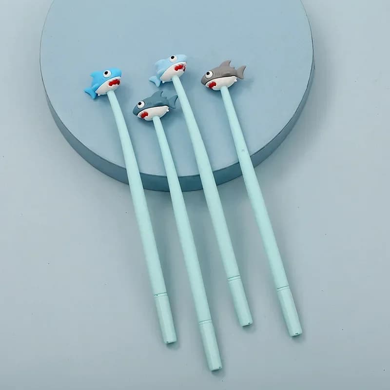 Penna roller in silicone con squalo cartone animato coreano da 48 pezzi, penna per firma in gel morbido creativo, penna per scrivere per studenti