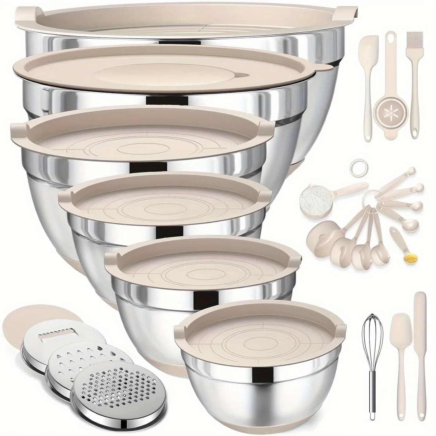 Set of Mixing Bowls Made of Stainless Steel for Cooking, Baking, And Preparation - Essential Kitchen Tools for Food Prep, Fruits, Noodles, And More - Chic Home Utensils, Supplies for School