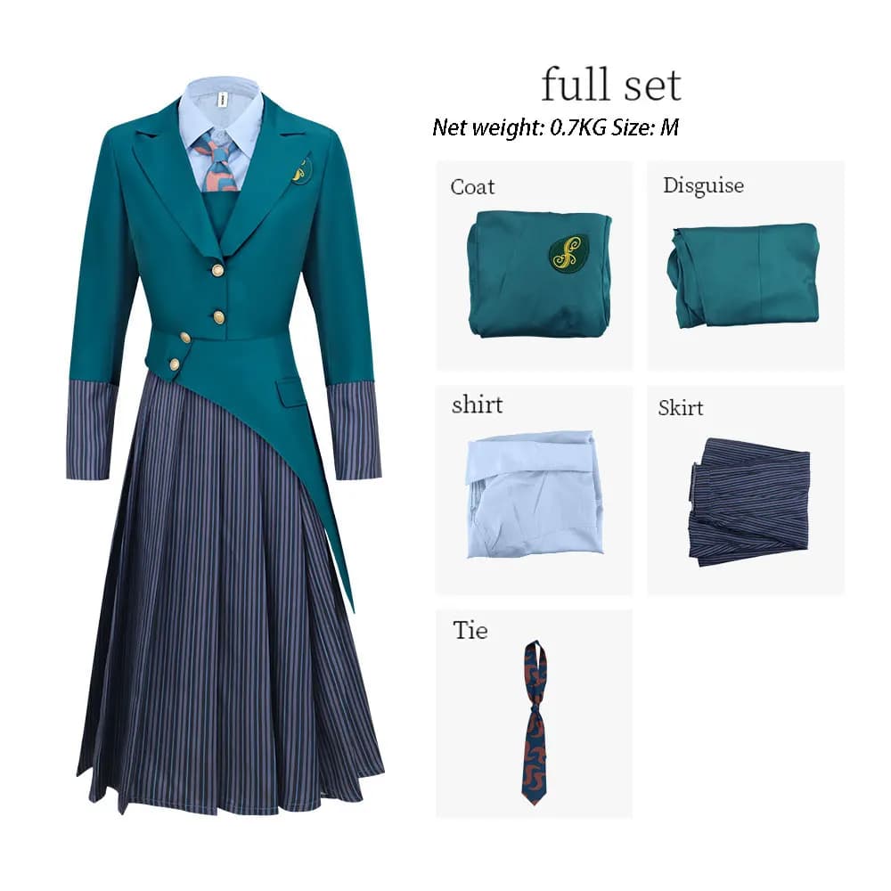 Magical Wicked Witch Glinda Efba Same School Uniform Role Playing Dress Blue Shirt Green Coat