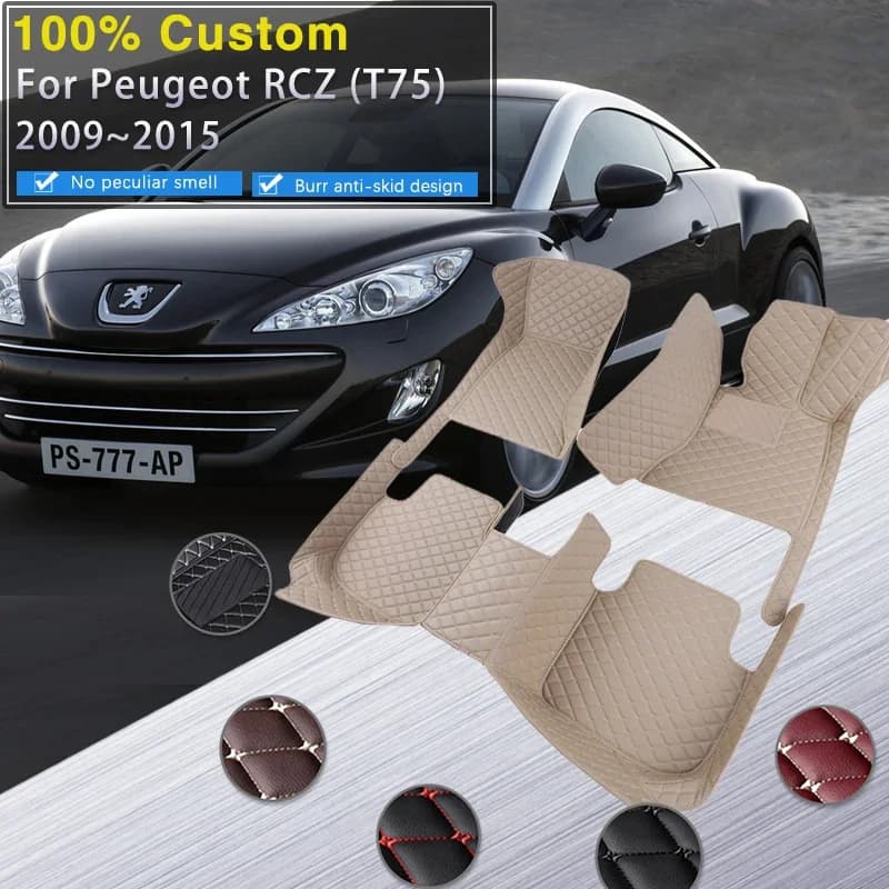 Tappetini per auto completi per Peugeot RCZ T75 2009 ~ 2015 Tappetini in pelle di lusso Tappeti Set di cuscinetti durevoli Accessori per auto Interni P