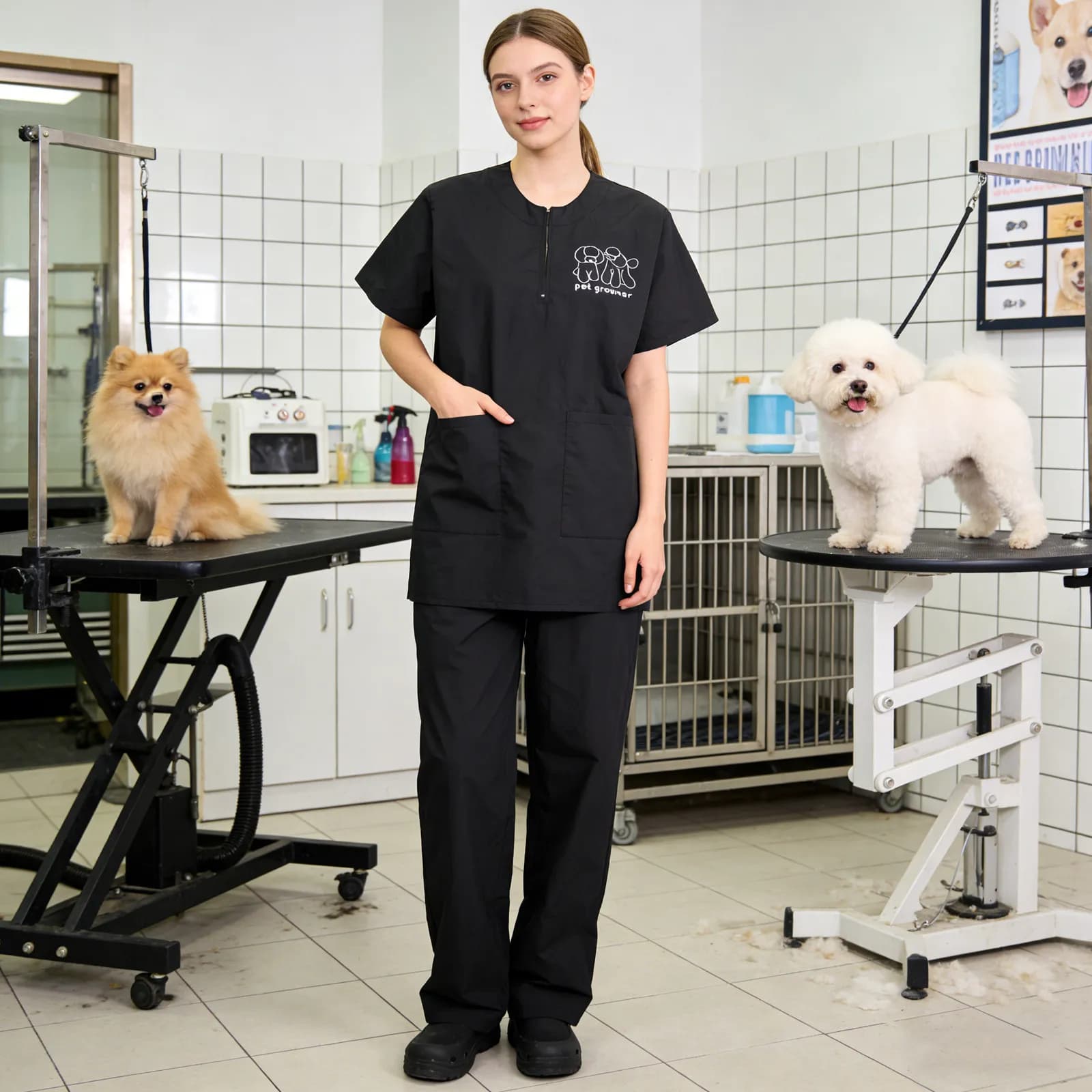 Pantaloni Impermeabili XL per Toelettatura Animali, Antistatici, Resistenti ai Peli, Uniformi per Saloni