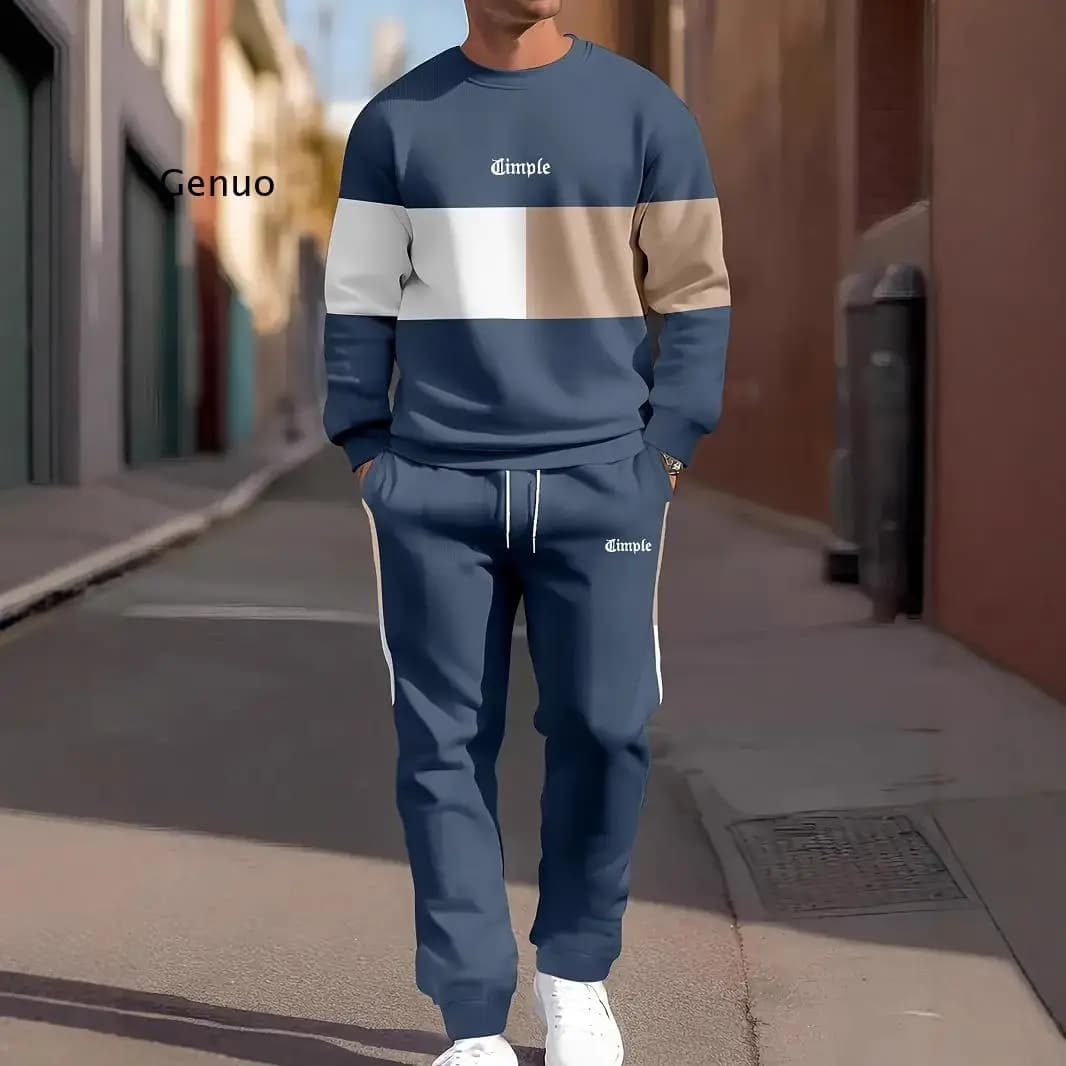 Tuta da uomo con stampa digitale 3D autunno inverno O collo felpa pantaloni set tuta sportiva casual