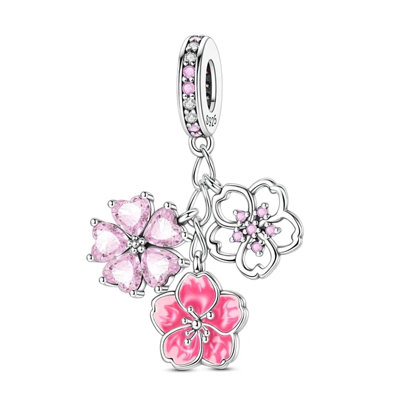 Ciondoli in argento sterling 925 con perline CZ zircone fiore di ciliegio ciondola il braccialetto originale regalo di gioielli da donna fai da te