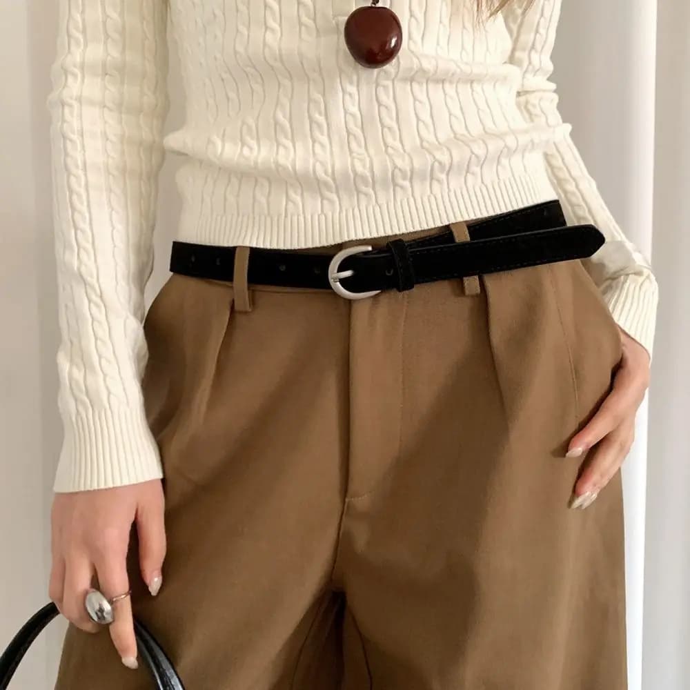Trendy Pin Buckle Suede Leather Belt Luxury Design Versatile Women Waist Belt Retro Waistband Jeans Decoration