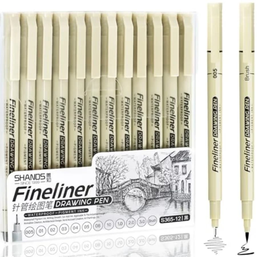 Micro Fineliner Black Drawing Pens, 12 Waterproof Watercolor Painting Art Supplies Adults Anime Gifts Artist Fine Line Marker A