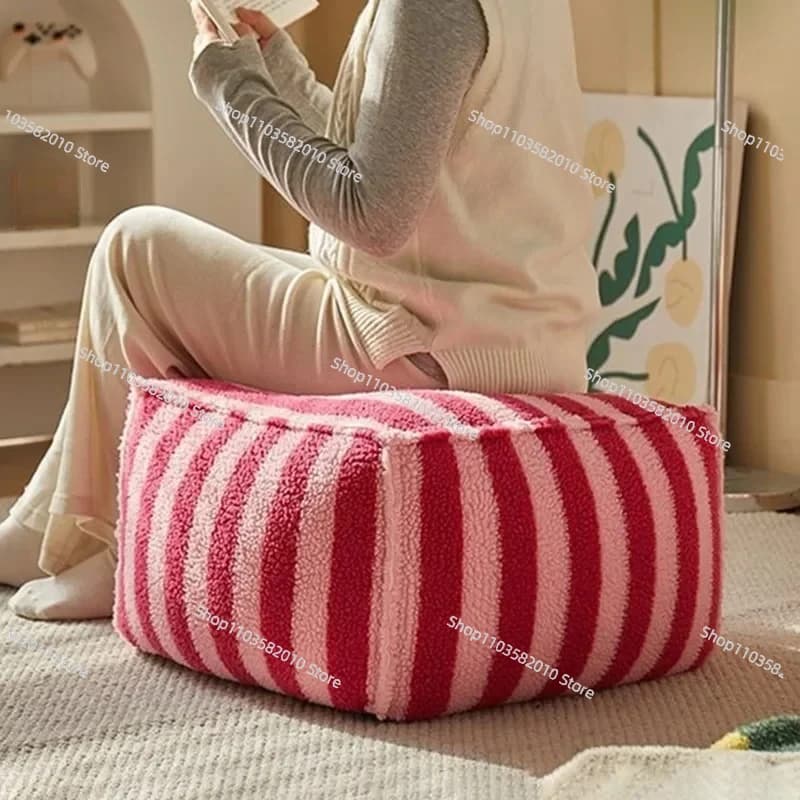 Stripe Cushion Cover Pouf & Meditation Ottoman - Creative Footstool for Living Room Decor