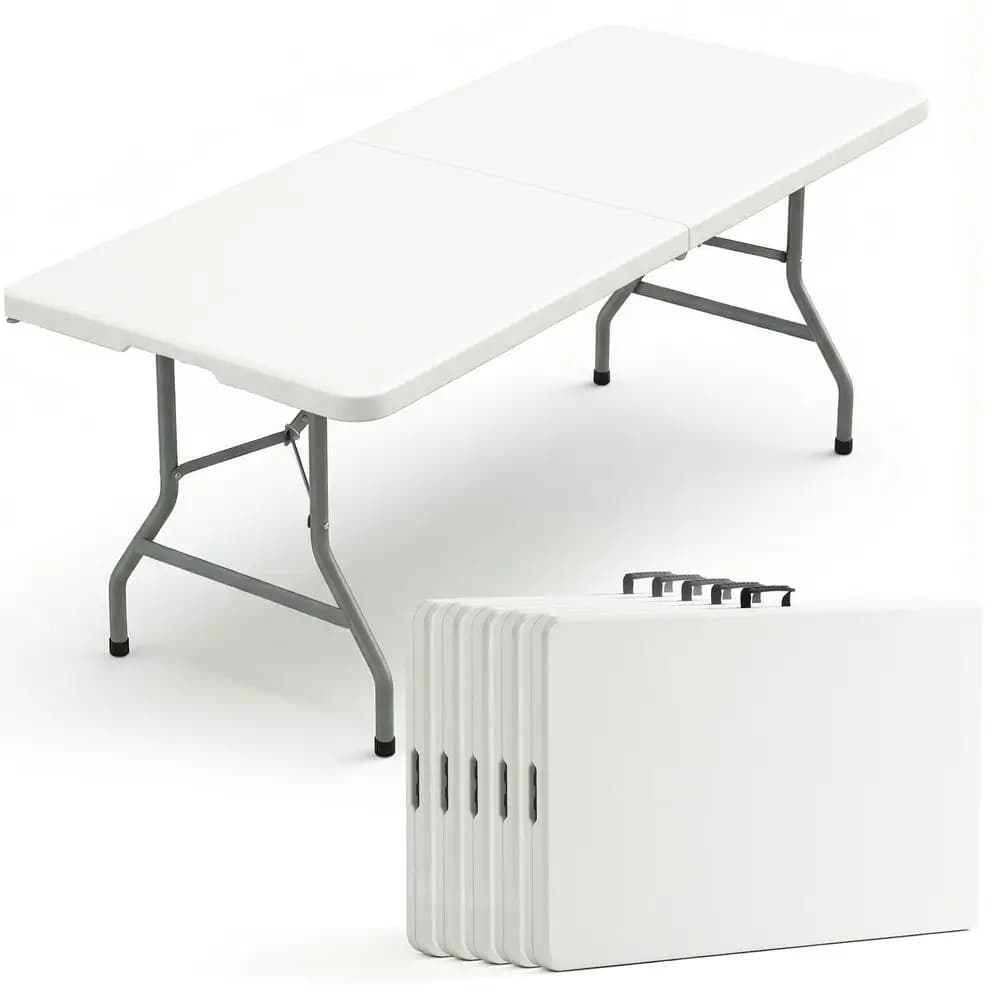 Pack of 6 Foot Foldable Table with Built in Handle amp Steel Legs, 6FT Portable Heavy Duty Plastic Folding Tables for Parties,