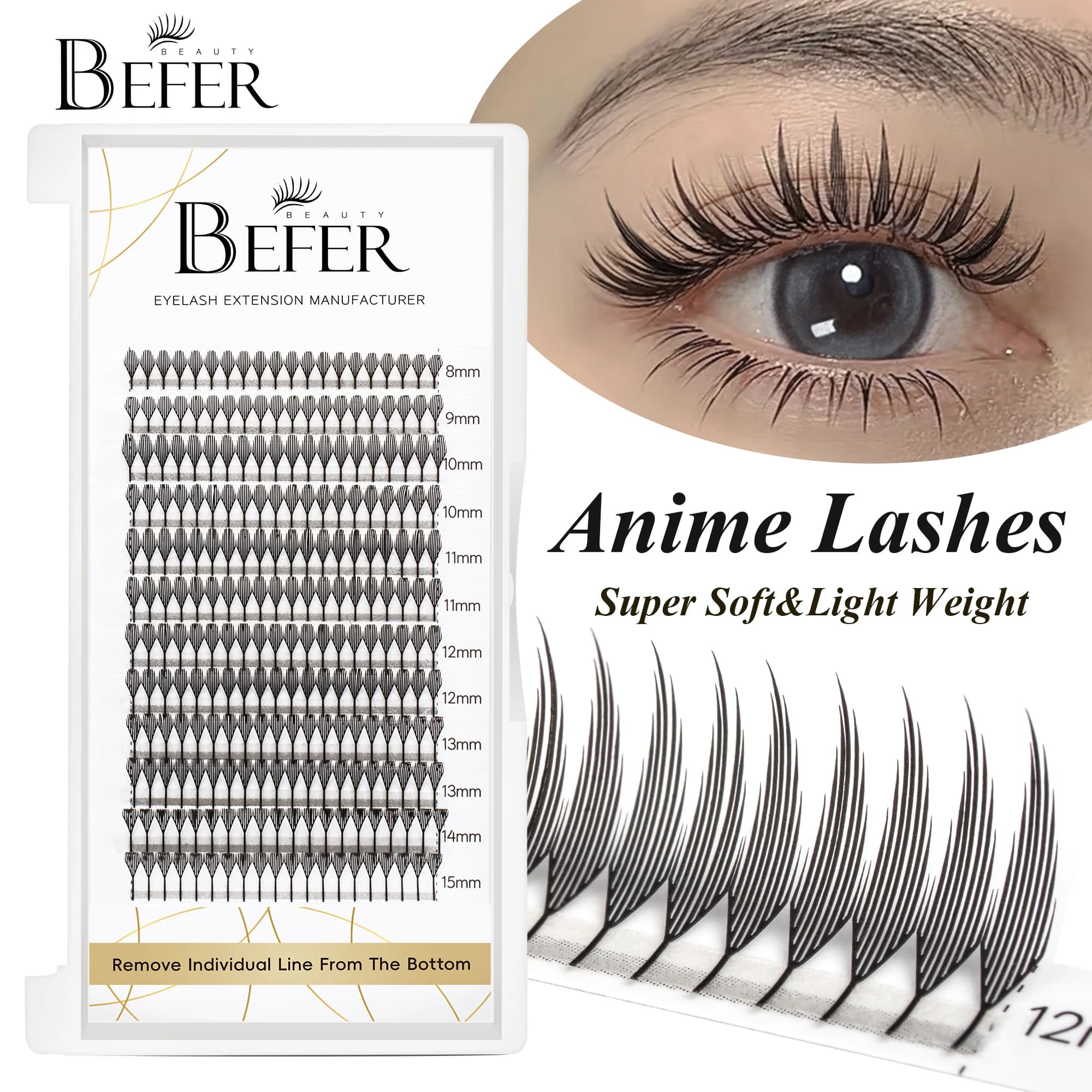 Befer Beauty Anime Ciglia 240 Cluster Manga Style Piuma Lash Flora Cat Eye Ciglia 8-15mm C/D Curl Lash Extensions Fornitore