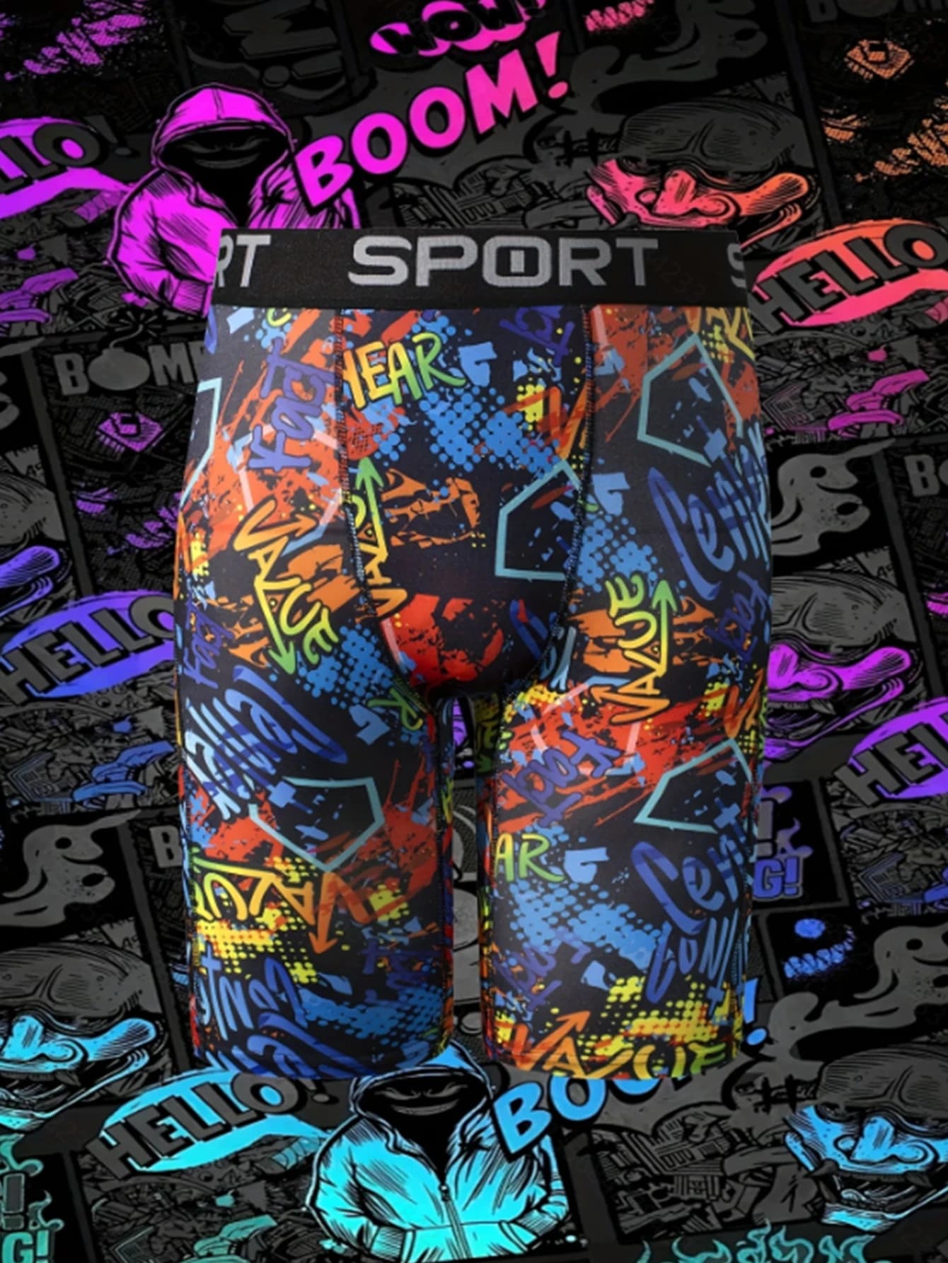 Nuovo pacchetto singolo moda graffiti stampa mutande lunghe da uomo comode pantaloncini boxer essenziali di tendenza