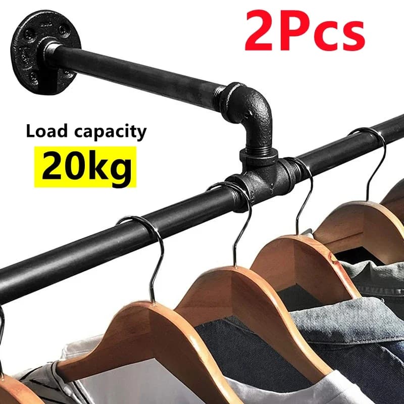 2 Pcs Industrial Pipe Clothes Rack Heavy Duty Rustic Detachable Wall Mounted Clothing Rack Multi- Hanging Rod for Closet Storage