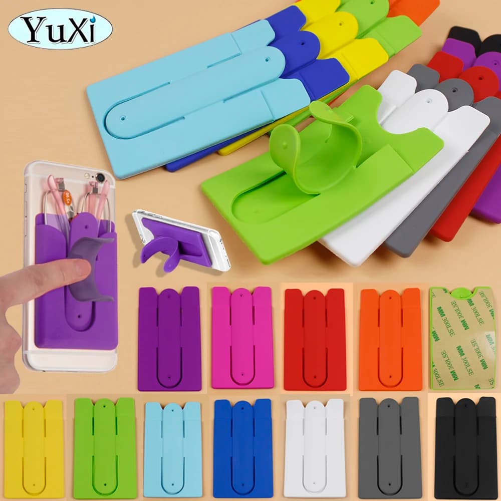1 Piece Silicone Phone Holder Colorful ID Card Cover Wallet Case For Cell Phone Adhesive Sticker Back Holder Stand Universal