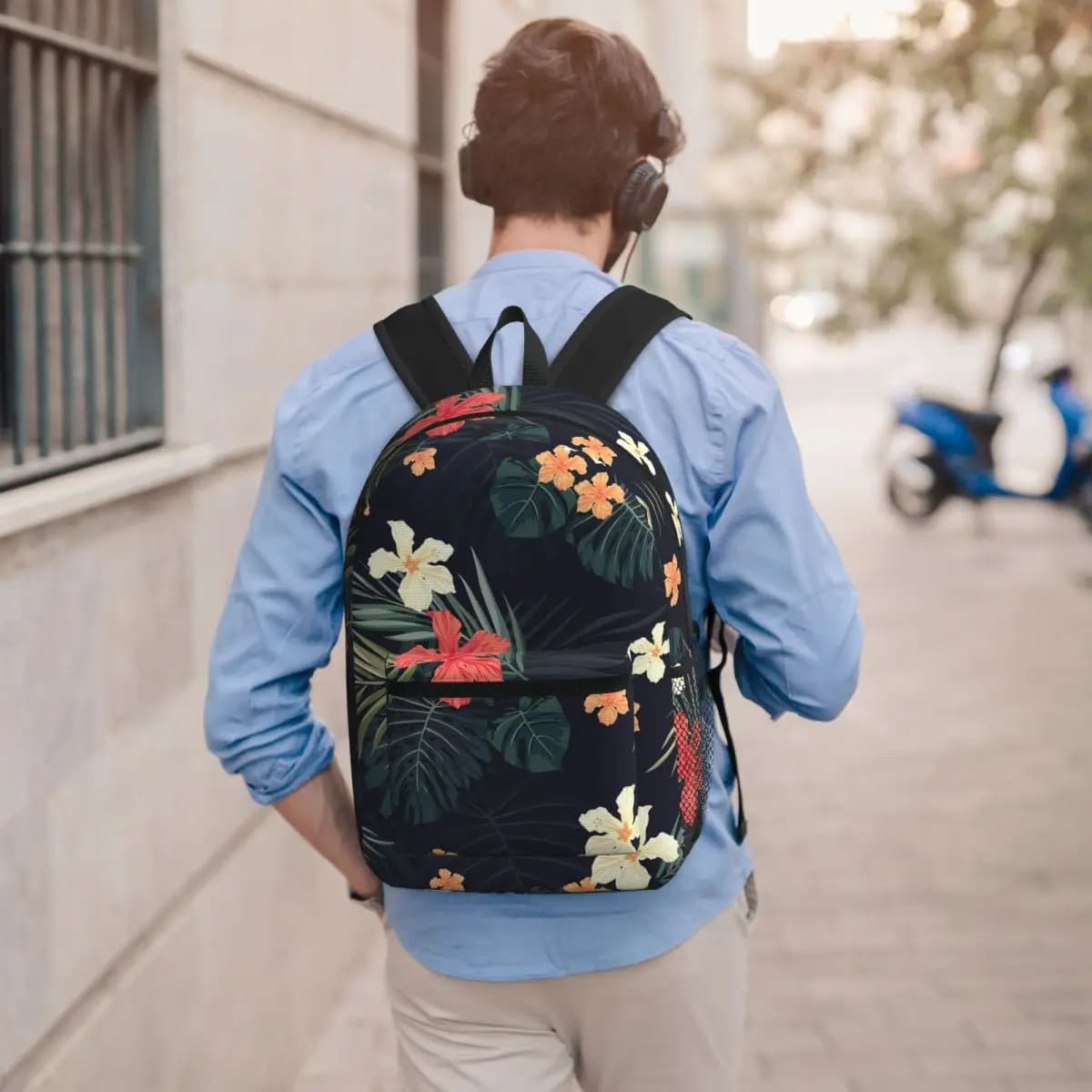 Zaino con fiori tropicali scuri, borsa per libri per ragazzi e ragazze, borsa da scuola per bambini, borse a tracolla per computer per uomini e donne