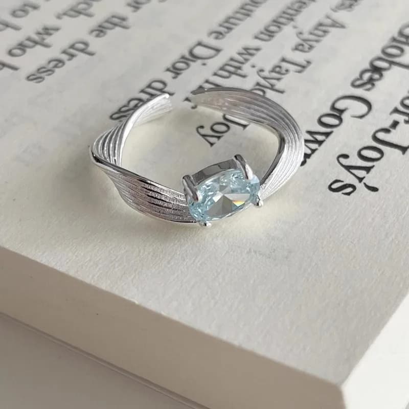 Anelli di cristallo blu irregolari di lusso leggero per le donne, stile minimalista, anello con onda unica, apertura regolabile, regalo di gioielli per feste
