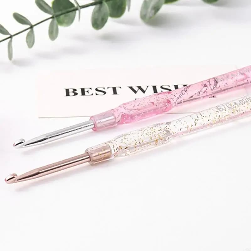 Knitting Tool Set Crochet Hook Pink Rubber Handle Multiple Gauges Storage for Crafting Needs