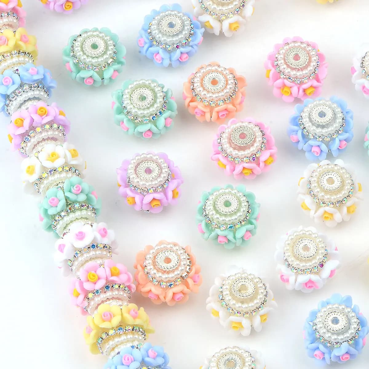 5pcs 2.1cm Random Color Mix Hand Painting Round Flower Ball Beads For Jewelry Making DIY Charm Bracelet Necklace Accessories