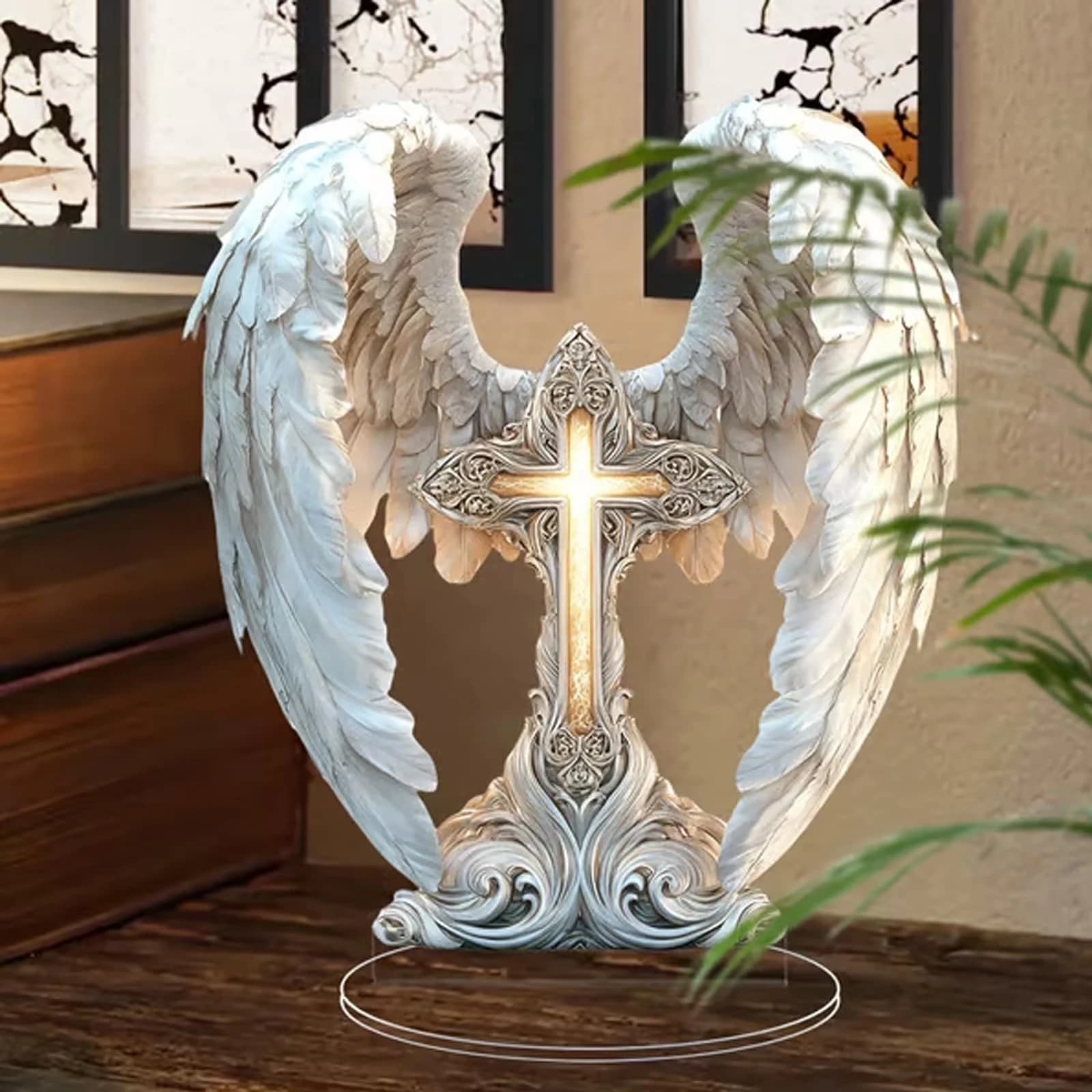 Ali d'angelo Croce Acrilico 2D Affascinante angelo Ornamento Casa Soggiorno Tavolo Perfetto regalo di Natale Capodanno per gli amici