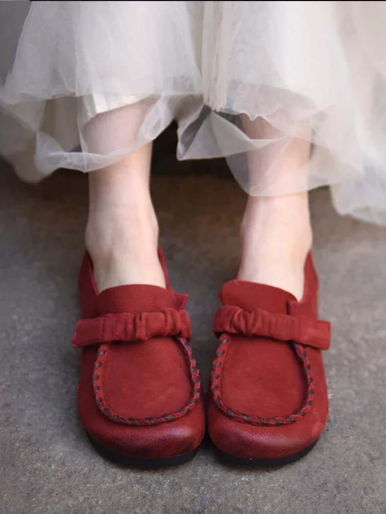 Artmu Scarpe basse originali da donna Mocassini con gancio Slip On Scarpe rosse da donna di lusso primaverili con tacco basso pieghettato in vera pelle