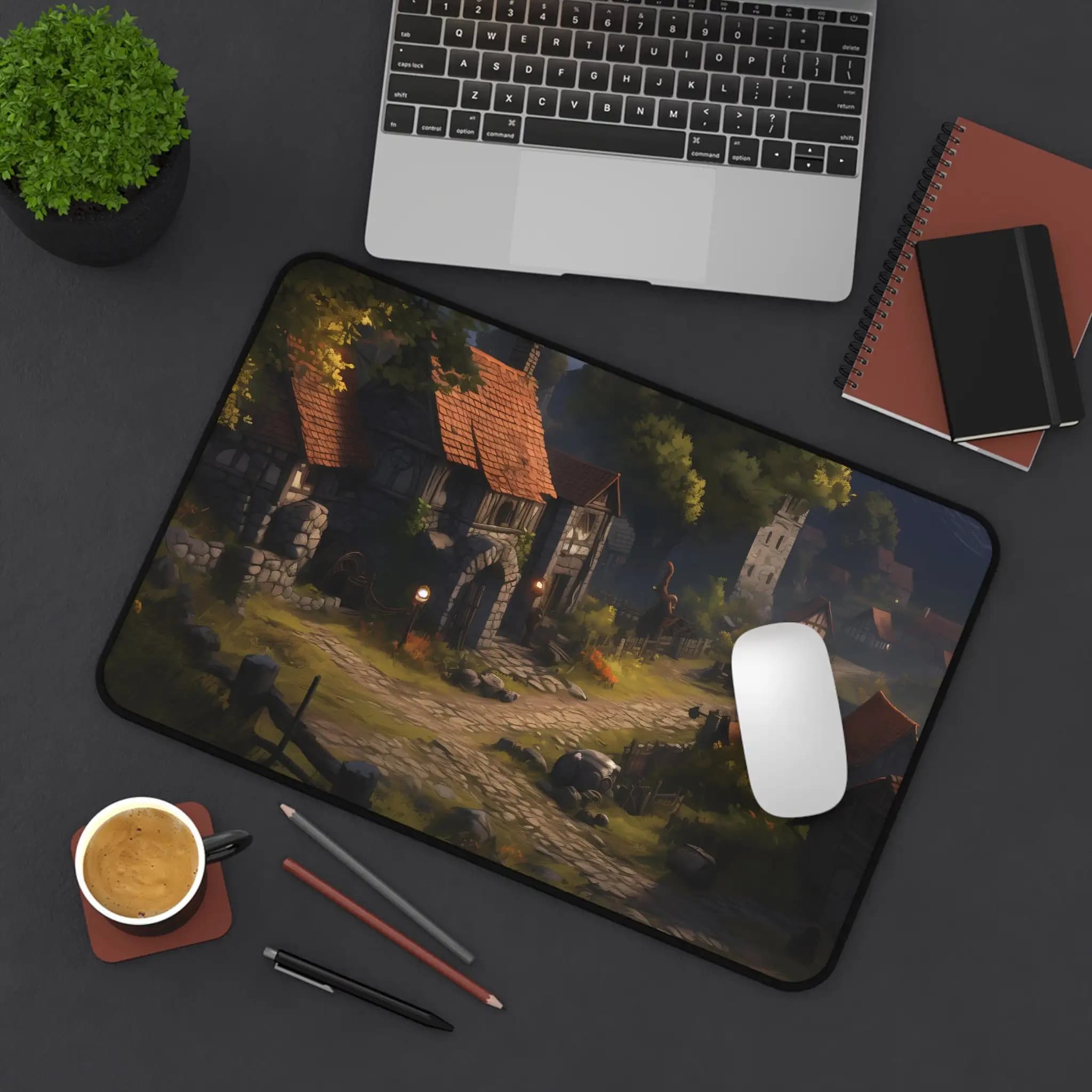 Tappetino da tavolo con motivo Old Town, tappetino per mouse XXL nero vintage, tappetino per mouse da gioco country impermeabile antiscivolo, adatto per lavoro e gioco