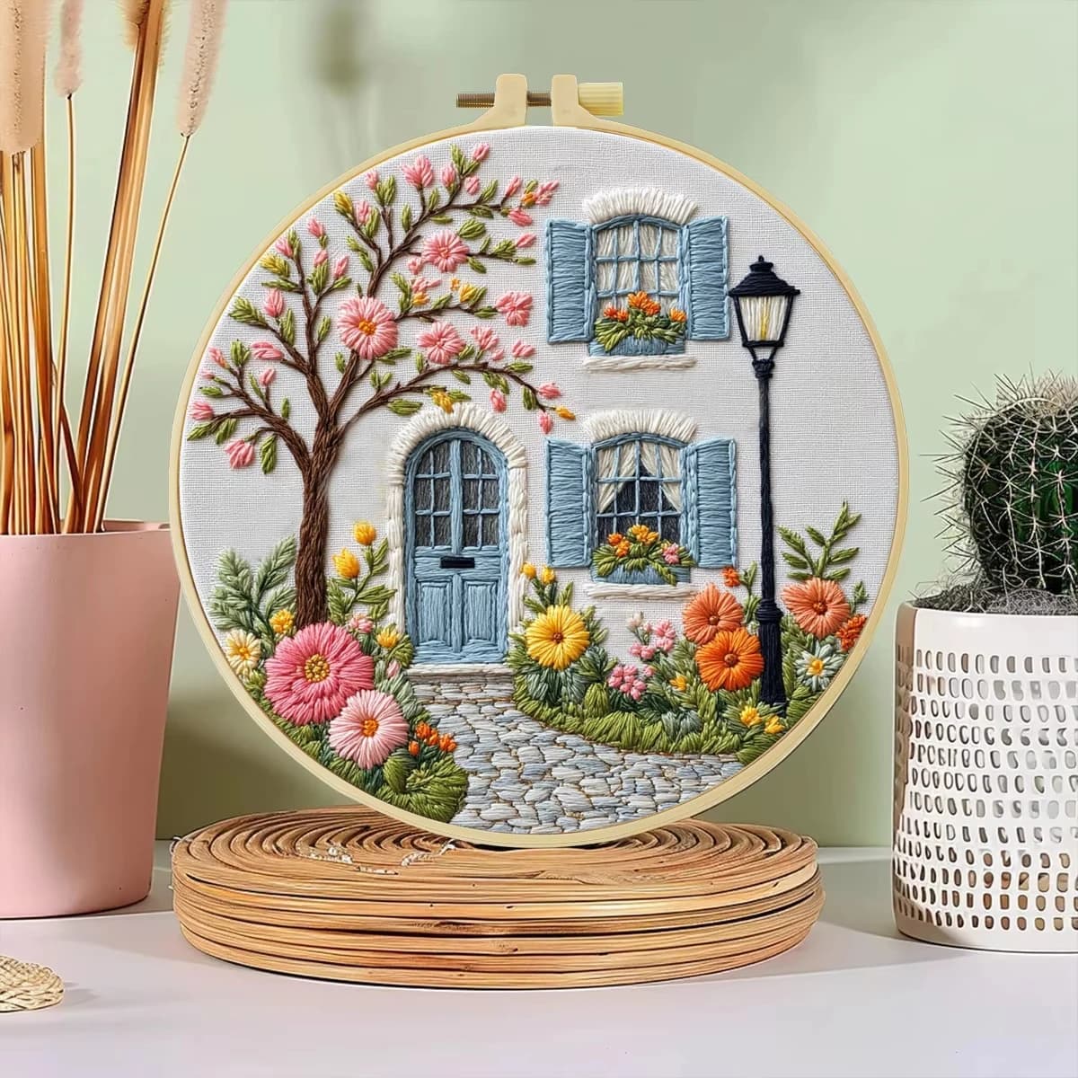 1Pc 20X20Cm/7.87Inch the Garden in Front of the Door Embroidery Starter Kit DIY Kit Home Decor Craft Painting Sewing Art