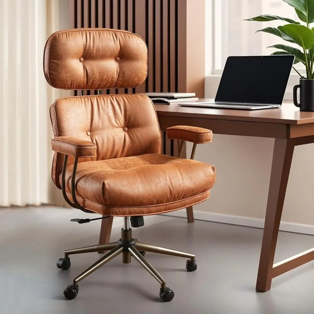 Sedia da ufficio ergonomica, sedie direzionali in similpelle con schienale alto e cuscino spesso, comoda poltrona girevole con rotelle per computer