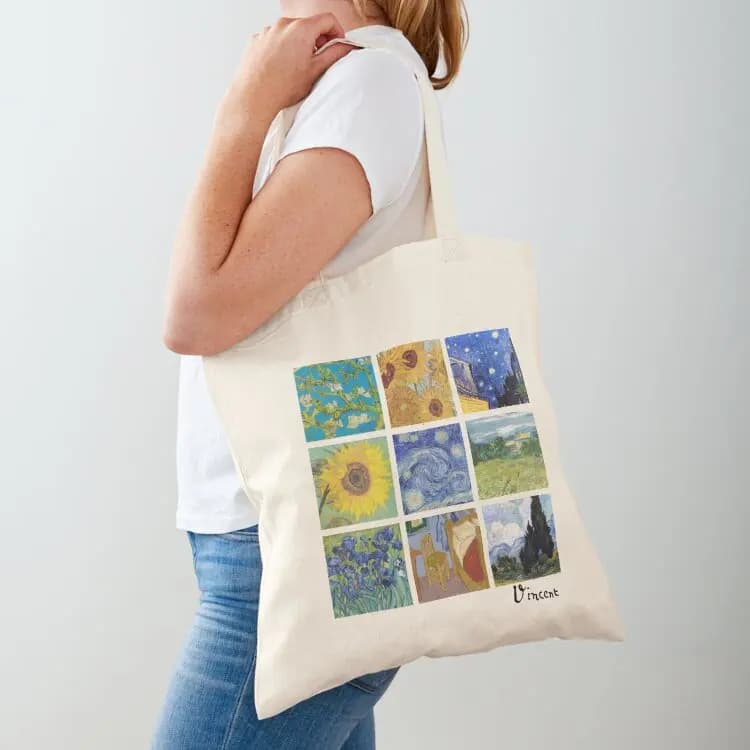 Borsa tote regalo con collage di Van Gogh, borsa da donna personalizzata in tela, borsa riutilizzabile per la spesa, tote personalizzabile