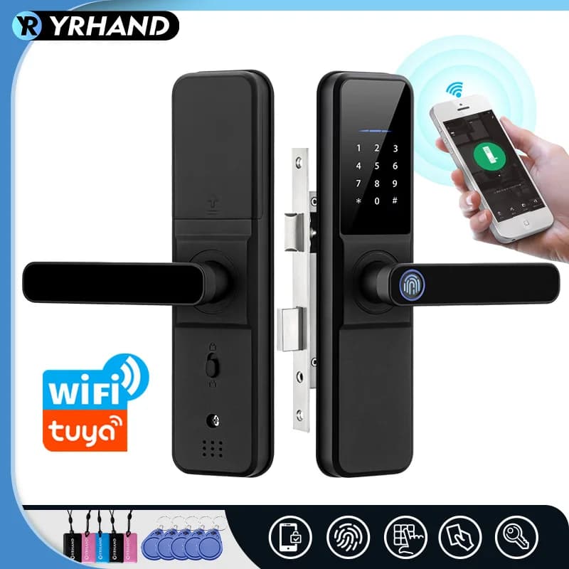 YRHAND Tuya wifi App Sblocca fechadura Elettronica biometrica digitale Waterpoof Impronte digitali IC card Smart Door Lock per la casa