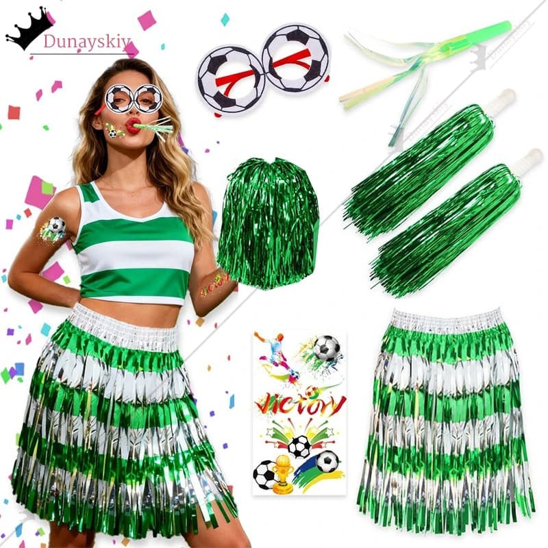 Costume da Cheerleader per Calcio, Cosplay 2026, Abbigliamento per Esibizioni sul Palco, Gonna con Frange e Accessori