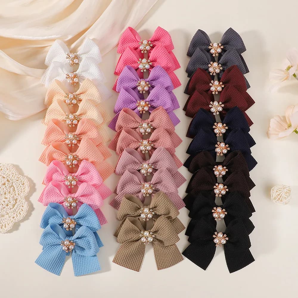 10 Pezzi Fermagli per Capelli per Bambine, Fiocchi con Perle Solide, Fiocchi Fatti a Mano, Fermagli a Fantasia Scozzese, Accessori per Capelli per Bambini