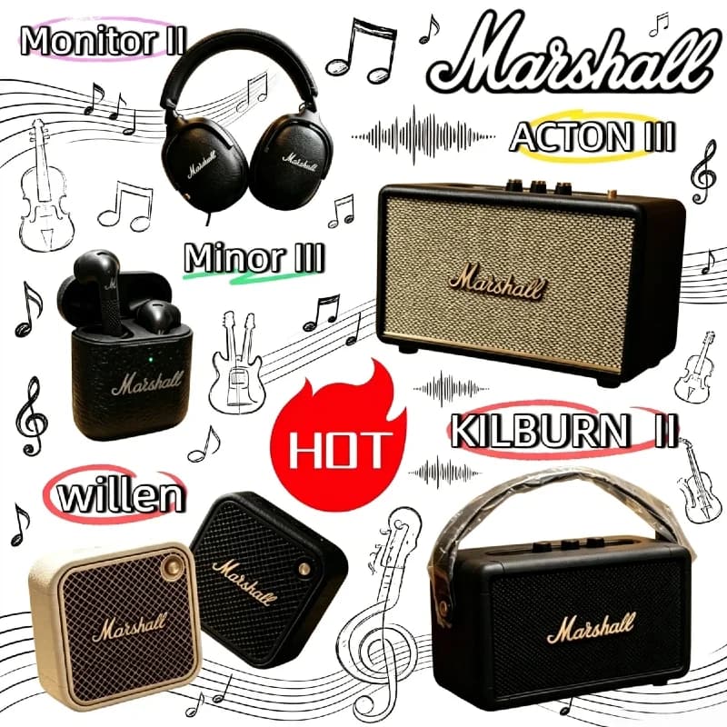 Original Marshall Action III Bluetooth Speaker Kilburn II Portable Willen Mini IP67 Rugged Waterproof Speaker Genuine Marshall