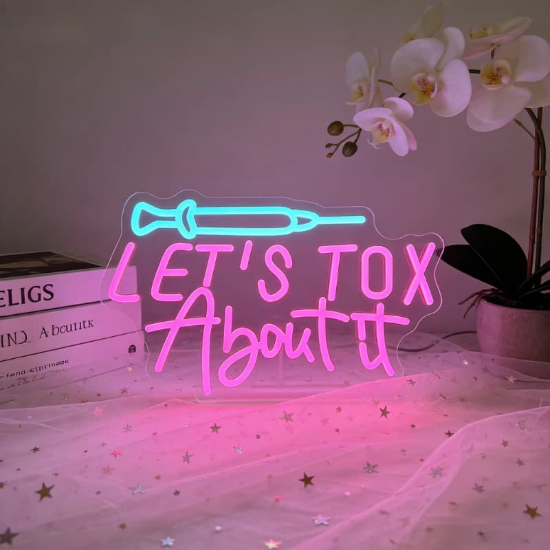Insegna al Neon LED 'LET'S TOX ABOUT IT', Luce Notturna Ricaricabile USB, Lampada da Scrivania Estetica per Salone di Bellezza, Stanza Skincare, Regalo