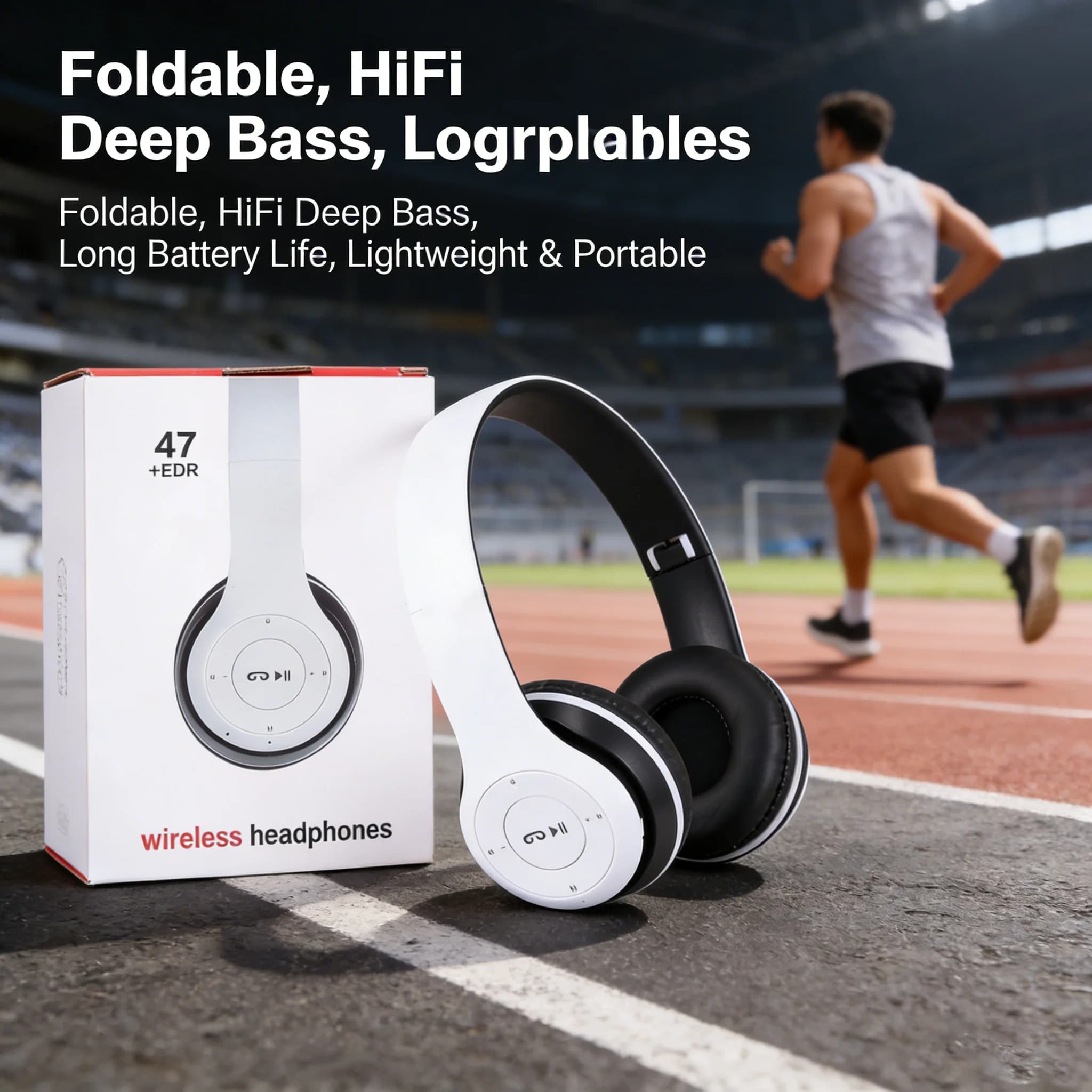 Cuffie Bluetooth 5.0 P47 Pieghevoli, Auricolari Wireless con Bassi Potenti, Microfono Integrato, per Musica, Gaming, Sport, Comfort Over-Ear